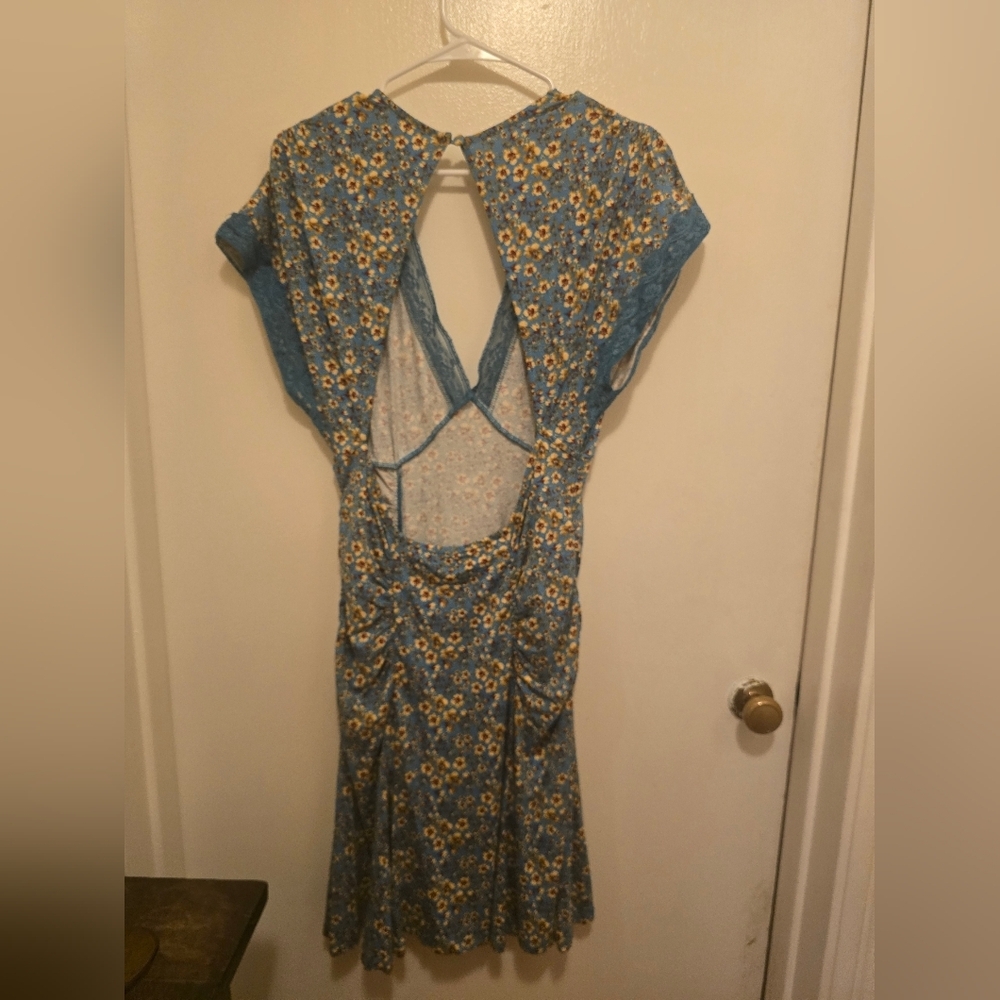 Free People Sweet Talker Mini Dress Floral Blue Large - Picture 5 of 7